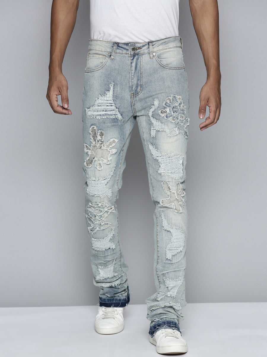 Blue Vintage Wash Embroidered Stacked Fit Denim – Waimea