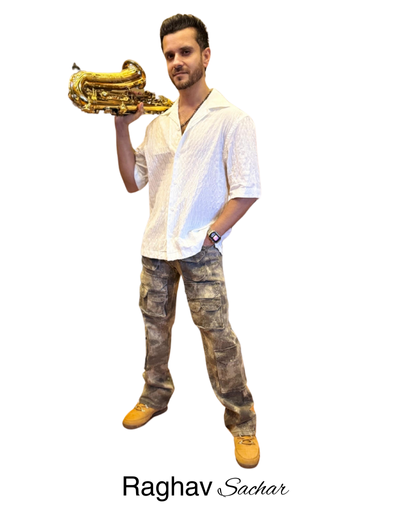 Waimea Jeans Denims pants worn by musician Raghav Sachar playing saxophone.